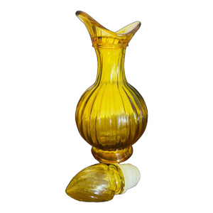 Vintage 1970s Avon Amber Glass Perfume Bottle Vanity Decanter With Stopper, Empoli-Style Ribbed Pressed Glass Mid-Century Modern Decor (Empty), 7in H