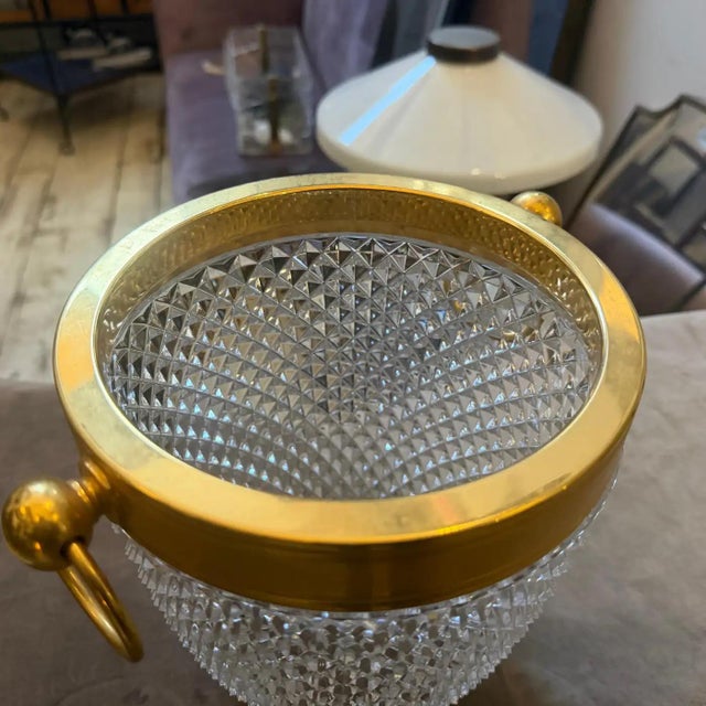 1980s Modernist Crystal and Gilded Metal French Champagne Cooler For Sale - Image 9 of 14