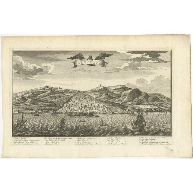 Antique print titled 'Algiers'. Old print with a view of Algiers, Algeria. with Dutch legend. Originates from the first...