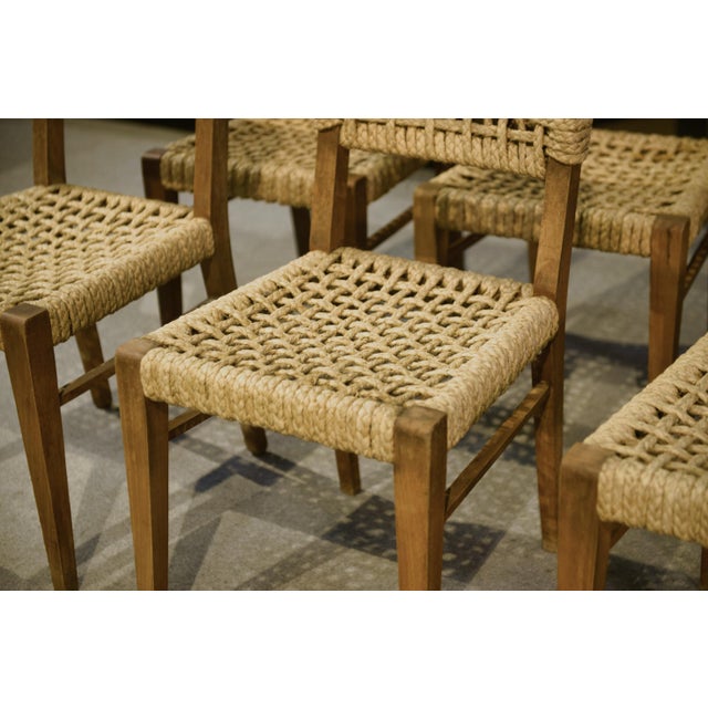 Wood Rope Chairs by Adrien Audoux and Frida Minet for Vibo Vesoul, 1940s, Set of 8 For Sale - Image 7 of 9