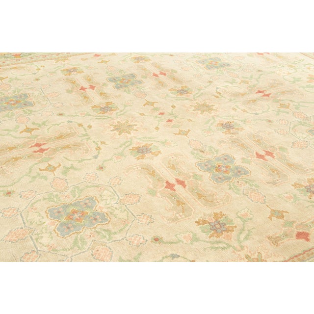 Rug & Kilim Oversized Vintage Oushak Rug in Beige & Green Floral Design - Rug & Kilim For Sale - Image 4 of 7