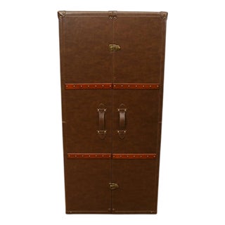Campaign Leather Drinks Cabinet with Mirror For Sale