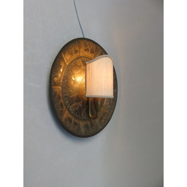 Metal African Style Brass Lion and Elephant Wall Light with Clip on Shade, 1960s For Sale - Image 7 of 18