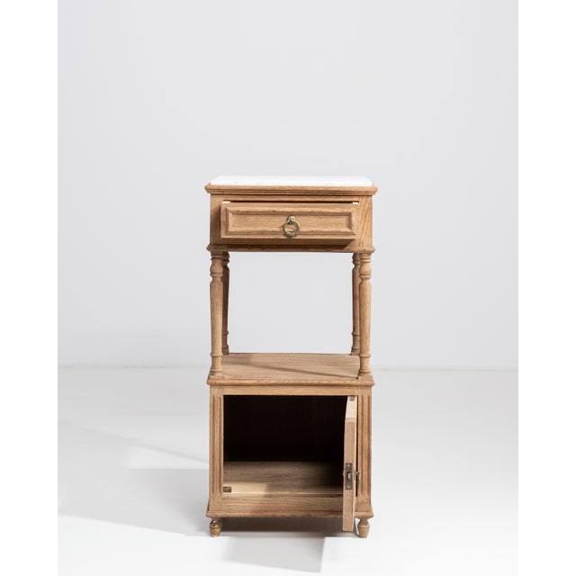 French Provincial Early 20th Century French Oak Marble-Top Side Table For Sale - Image 3 of 13