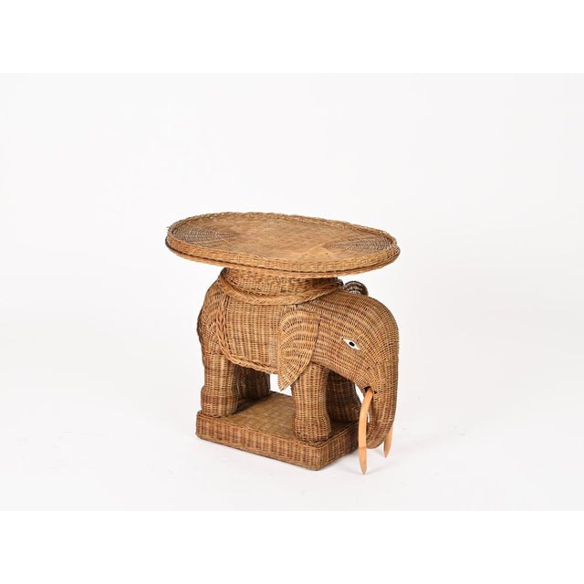 Gold Large Rattan and Wicker Elephant Side Table from Vivai Del Sud, Italy, 1970s For Sale - Image 8 of 16
