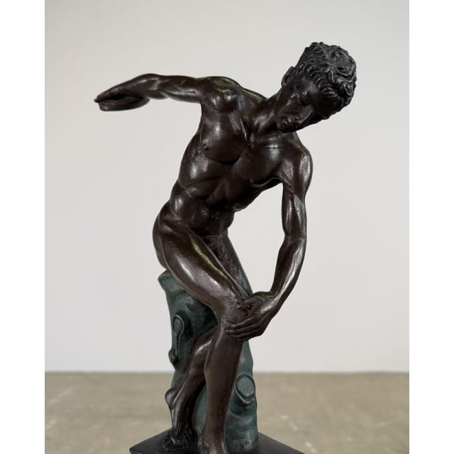 Bronze Classical Athlete Sculpture After Discobolus, Greco-Roman Athlete, 12” H For Sale In Dallas - Image 6 of 16