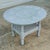 Farmhouse Vintage Paint Decorated Light Blue-Gray Oak Spool Bobbin Leg Oval Coffee Table Side Table For Sale - Image 3 of 9