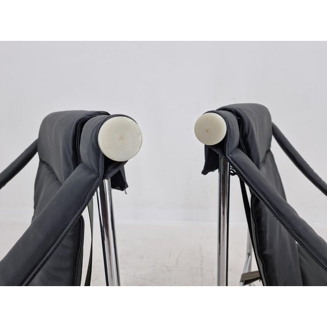 Set of Mid-Century Chrome and Leather Armchairs, 1970s For Sale - Image 6 of 17