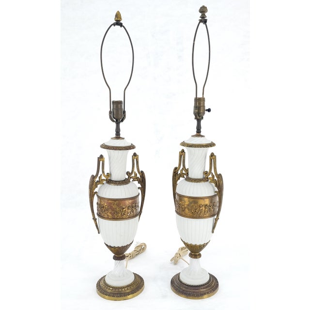 Pair of Fine Ceramic & Ormolu Cup Vase Shape Table Lamp c1940s MINT For Sale - Image 11 of 16
