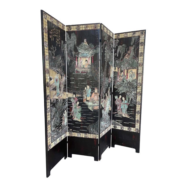 Asian 1970s Ming Dynasty Style Coromandel Four Panel Screen For Sale - Image 3 of 10