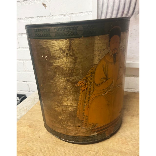 Mid-20th Century Chinoiserie Tole Waste Bin W/Decoupage Decor For Sale - Image 10 of 10