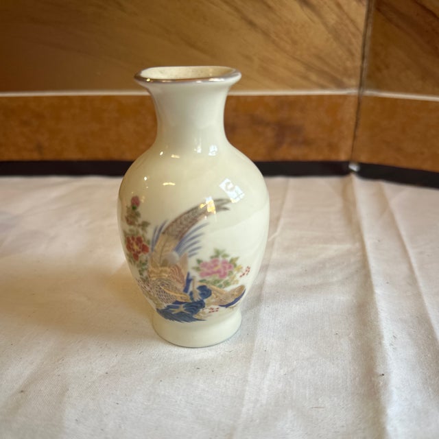 Miniature Vintage White Ceramic Asian Vase With Floral Details For Sale - Image 4 of 7