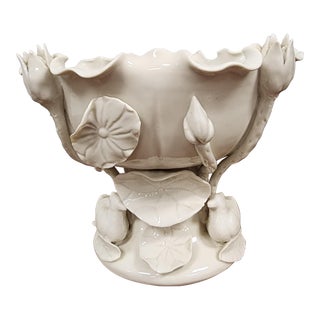 Vintage Blanc De Chine Porcelain Compote With Flower Frog For Sale