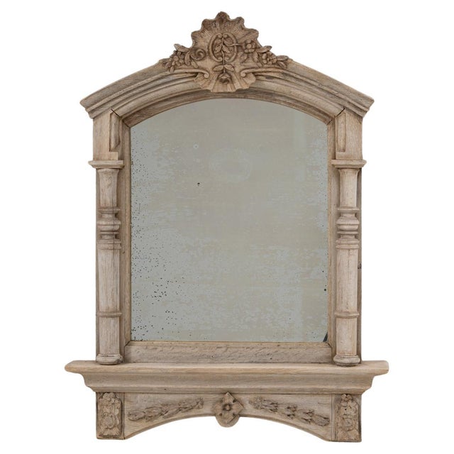 1900s French Louis XVI Carved Oak Mirror With Shelf For Sale - Image 9 of 18