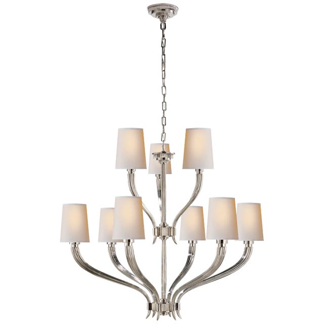 Ruhlmann 2-Tier Chandelier in Polished Nickel with Natural Paper Shades Designer: Chapman & Myers Canopy: 5.5" Round...