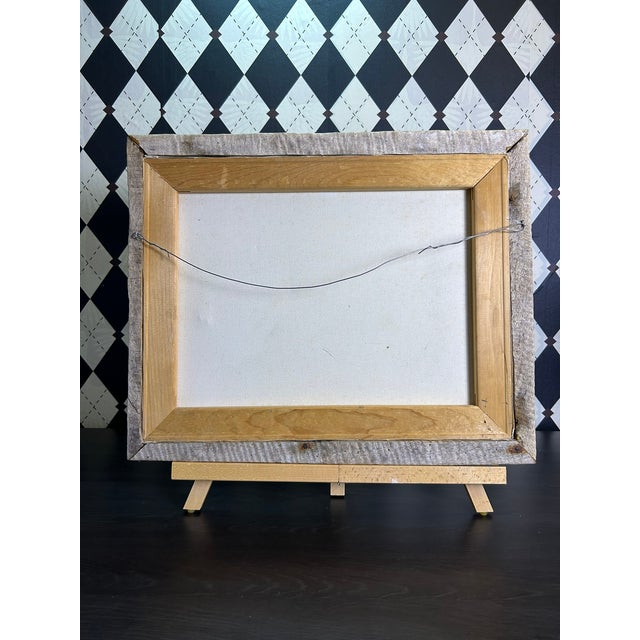 1990s Original Coastal Figural Seascape Oil Painting in Rustic Wood Frame, 18" For Sale - Image 16 of 16