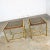 Wonderful pair of modern brass plated dark wood & smoked glass end tables in 2 sizes, 1 larger rectangle and 1 smaller...