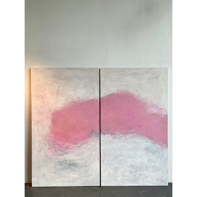 Vintage Monumental Original Abstract Diptych Oil Painting on Canvas - Set of 2 For Sale - Image 11 of 12