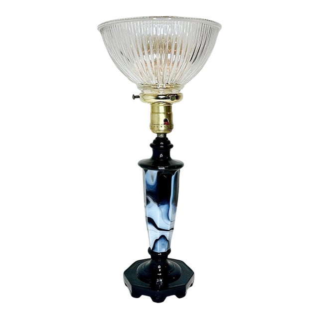 1940s Globe Specialty Co. Slag Glass & Metal Lamp For Sale
