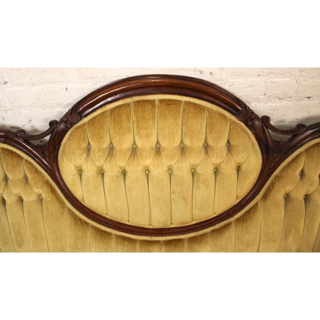Vintage Victorian Style Gold Velvet and Walnut Settee For Sale - Image 13 of 17