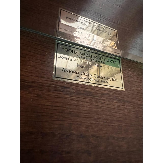 Vintage Ansonia “Gold Medallion” Mechanical Wall Clock – Triple Chime, Solid Wood Case For Sale - Image 10 of 12