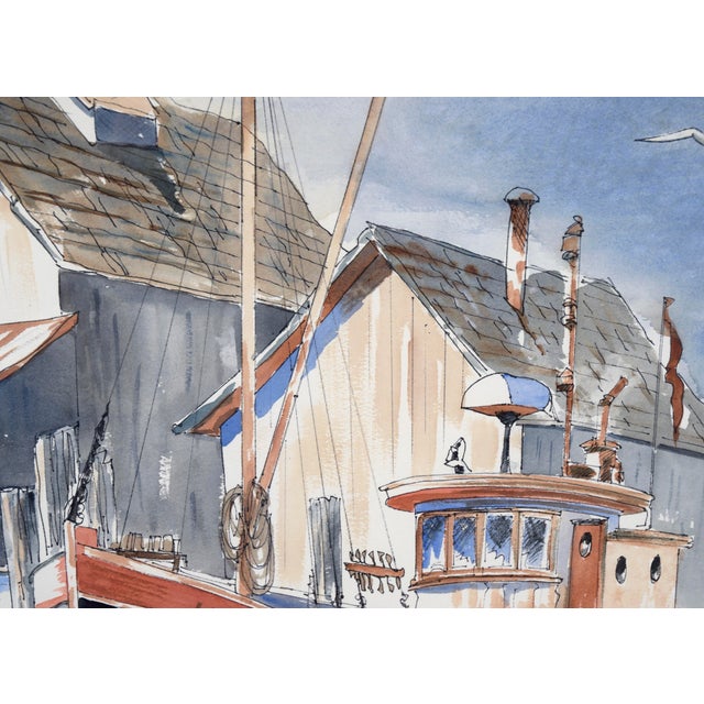 Paper "The Lulu" - Harbor Seascape in Watercolor on Paper by Anne Ormsby For Sale - Image 7 of 12