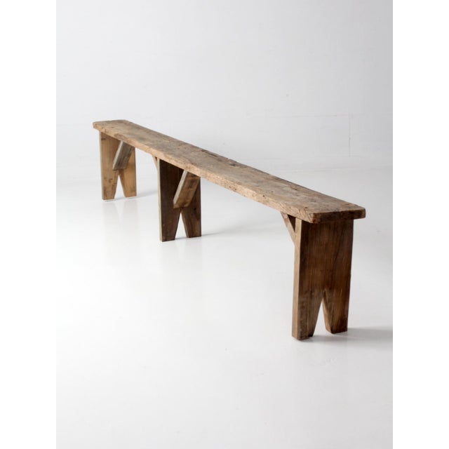 Antique Primitive 9-Foot Wood Bench For Sale - Image 14 of 18
