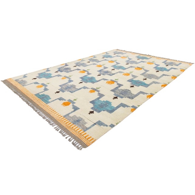 2010s Abstract Geometric Hand-Knotted Modern Moroccan Style Wool Rug 10x15 For Sale - Image 5 of 12