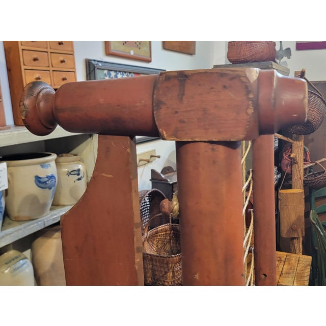 Textile 19th C Original Salmon Painted Trendle Bed W/ Rag Rug Cushion For Sale - Image 7 of 9