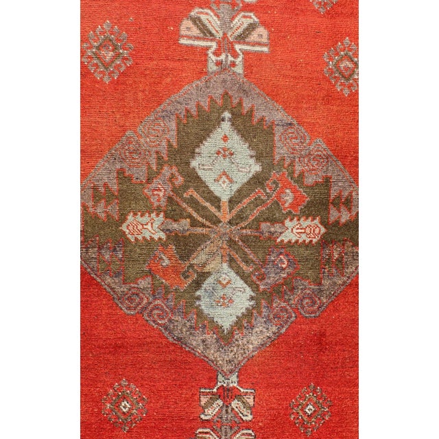 Vintage Turkish Oushak Runner in Burnt Orange, Moss Green, and Pale Blue 3' X 11'10 For Sale In Atlanta - Image 6 of 8