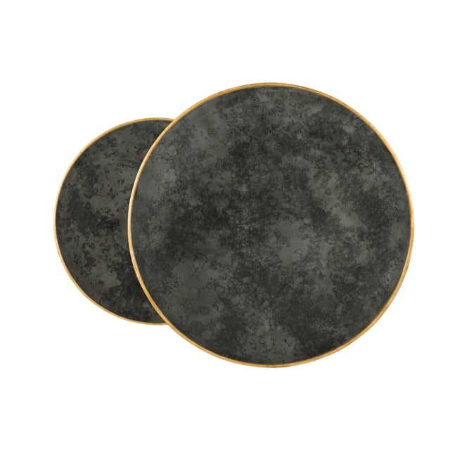 Burnished Gold-leaf on iron base with graphite scagliola top; Smaller Table: W26 x D26 x H14.75; Designed by Pride Sasser...