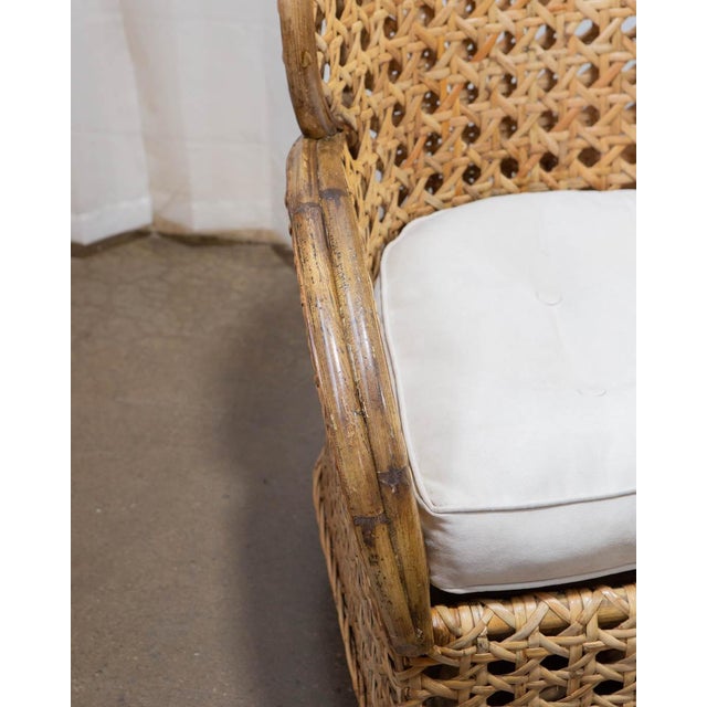 Wood Art Deco Revival French Cane & Rattan Club Chair, C. 1980s For Sale - Image 7 of 15