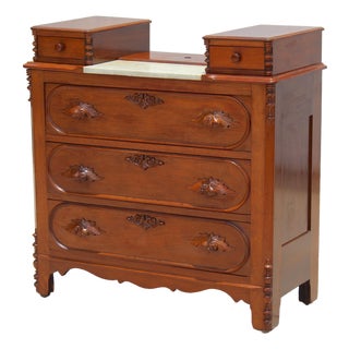 Exceptional 19th Century Renaissance Revival Walnut & Marble Drop-Center Dresser For Sale