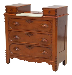 Exceptional 19th Century Renaissance Revival Walnut & Marble Drop-Center Dresser