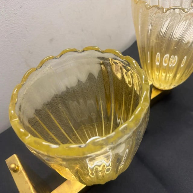 Two 1990s Barovier Style Mid-Century Modern Murano Glass and Brass Wall Sconces For Sale - Image 14 of 16