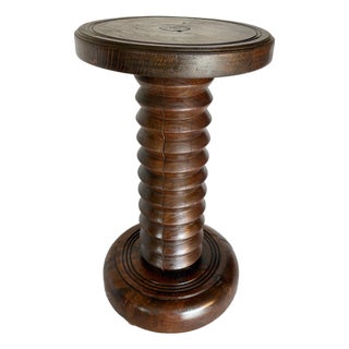 20th Century French Walnut Pedestal Side Table in the Style of Charles Dudouyt For Sale