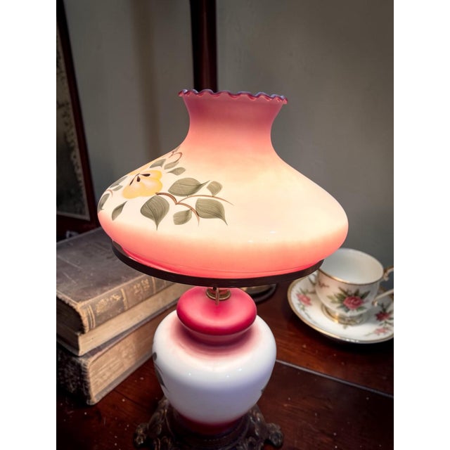 Glass Vintage Hurricane Gone With the Wind Electric Lamp Hand Painted Flowers For Sale - Image 7 of 10