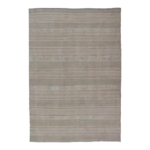 Mid 20th Century Turkish Flat-Weave Kilim in Muted Colors With Stripes and Embroideries