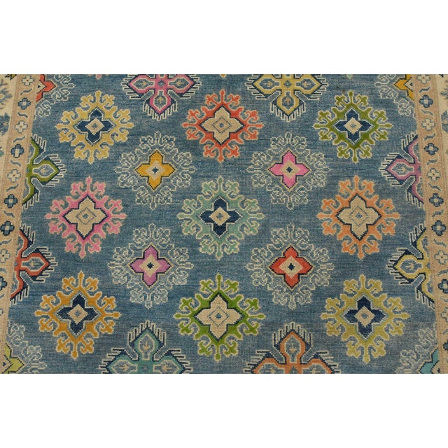 Kazak Rug 5’6” X 7’10” Blue Wool Tribal Hand-Knotted Oriental Carpet For Sale In Philadelphia - Image 6 of 15