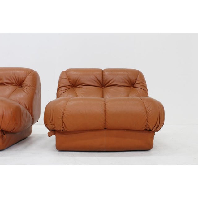Vintage Nuvolone Lounge Chairs in Cognac Leather from Mimo Padova, Italy, 1970s, Set of 2 For Sale - Image 4 of 11