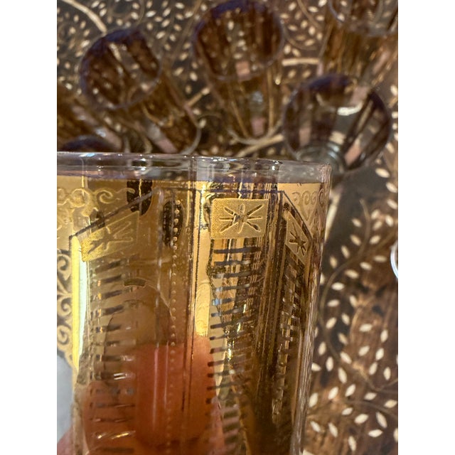Vintage 1950s Gold and Lavender Highball Cocktail Glasses Set of 8 For Sale - Image 10 of 12
