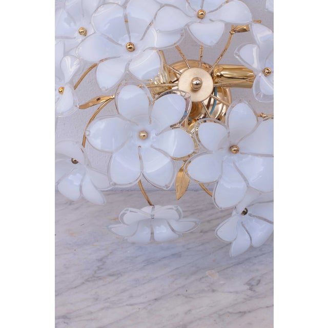Murano Style Ceiling Light White Flowers, 1970 For Sale - Image 4 of 12