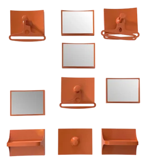 German Orange Plastic Wall Cabinet with 4 Mirrors, Coat Racks & Shelves, 1960s, Set of 14