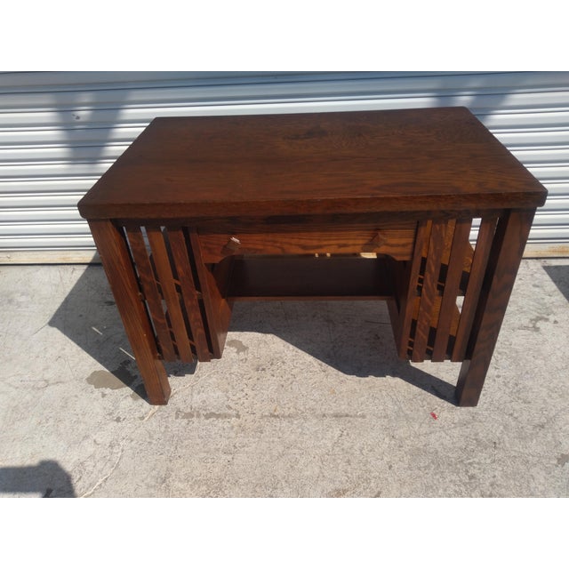 Early 20th Century Early 20th Century Mission Oak/Tiger Oak Single Drawer Desk With Bookshelves For Sale - Image 5 of 7
