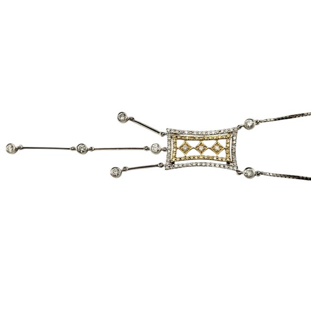 Late 20th Century 18k White and Yellow Gold and Diamond Art Deco Style Pendant Necklace For Sale - Image 4 of 8