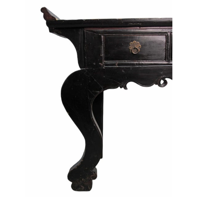 Black Antique Chinese Black Lacquer Altar Console Table For Sale - Image 8 of 13