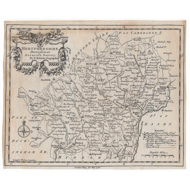18th century map of Hertfordshire by Thomas Kitchin (or Kitchen, 1718-1784).