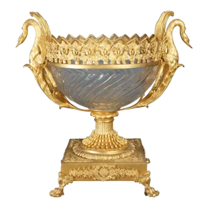 Late 20th Century Eric Stepniewski French Louis XV Sawtooth Ormolu & Crystal Swan Centerpiece Bowl