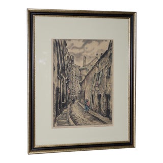 Joseph Margulies (1896-1984) "The Oldest Rue in Paris" Etching W/ Aquatinit C.1930s For Sale