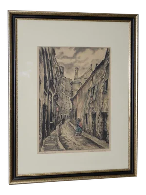 Joseph Margulies (1896-1984) "The Oldest Rue in Paris" Etching W/ Aquatinit C.1930s